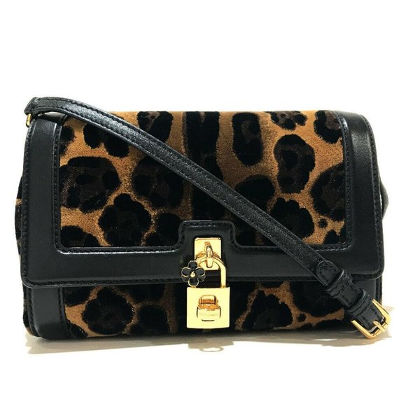 DOLCE&GABBANA Leopard Flower Shoulder Bag Black x - Picture 1 of 9